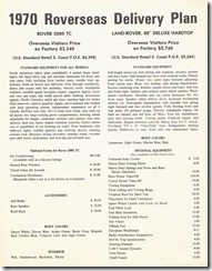 1970 Roverseas Delivery Plan - Front Page