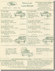 Land-Rover Price List - USA 1962 - Front